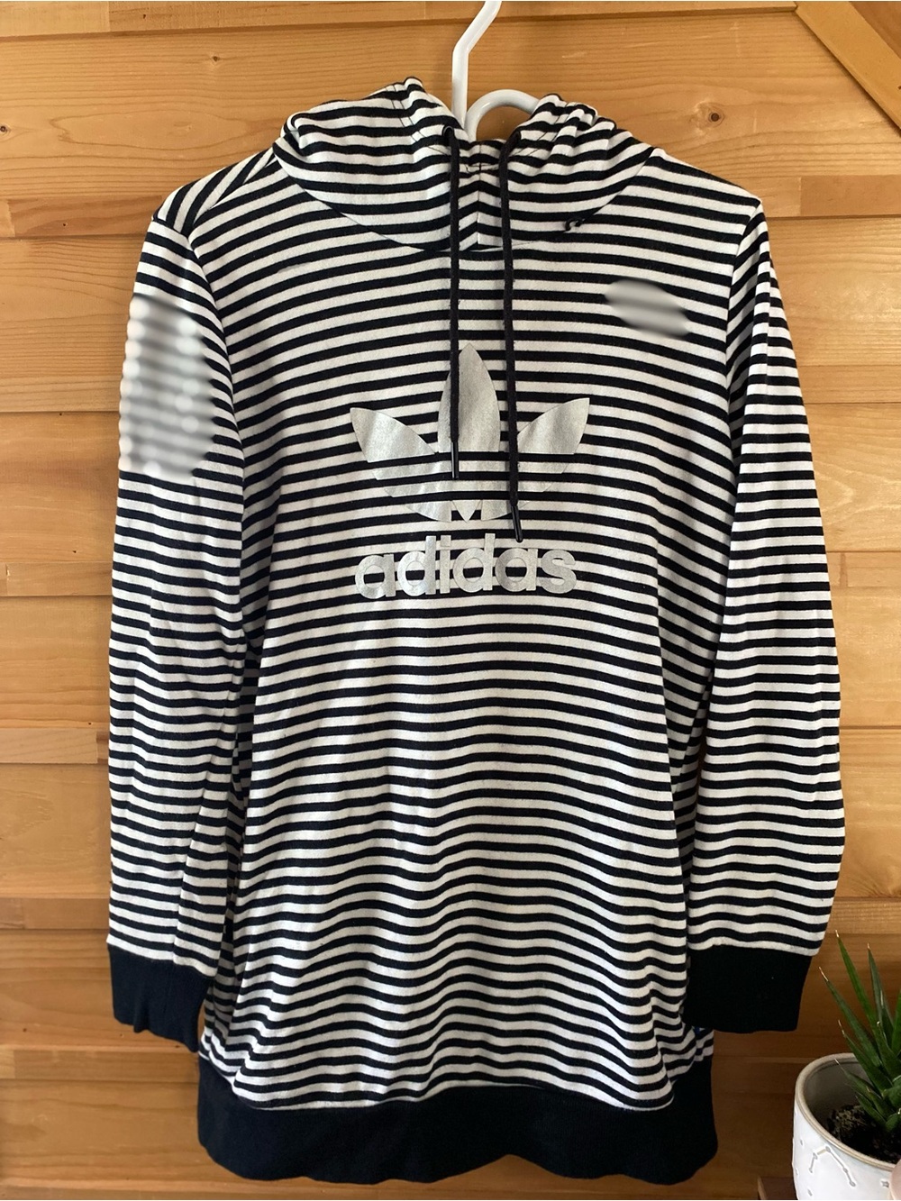 adidas Black & White Striped Hoodie